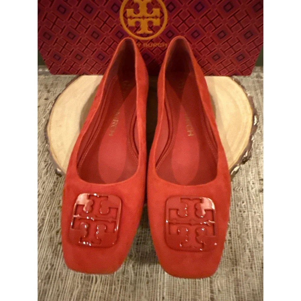 Tory Burch GEORGIA Red BALLET FLAT Shoes Size 8.5 Silk Suede 248$